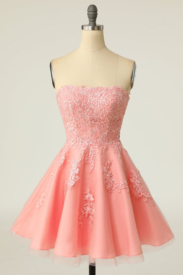 Blush stropløs kort Prom Kjole med Appliques